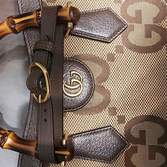 Gucci Diana NM Bamboo Handle Tote Jumbo GG Canvas Medium Brown - Picture 9 of 12
